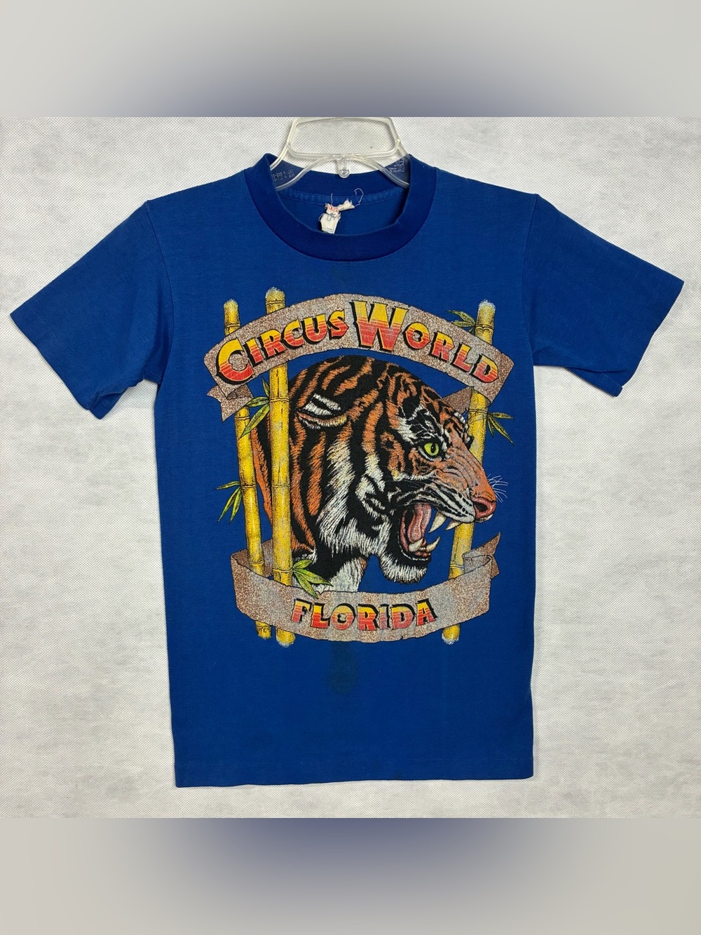 Vintage 80s Circus World Florida T Shirt Sz Small Blue Roaring Tiger Flaw